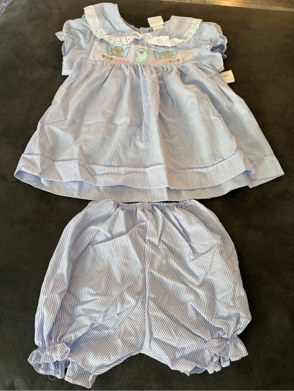 Bon Bon Girls 2T Blue Stripe Embroidered Dress Bloomer Set